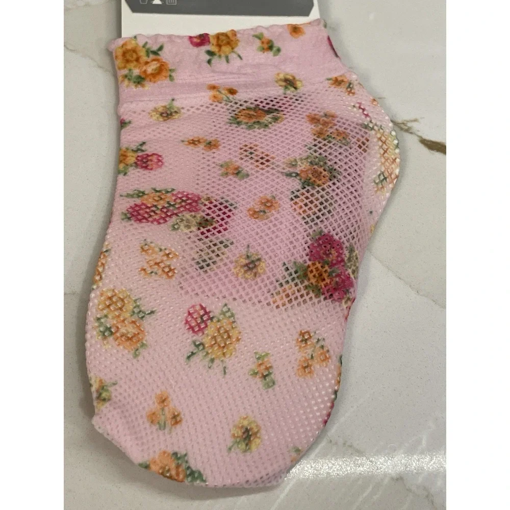 Vintage Y2K Fishnet Floral Anklet Socks Women One Size Pink‎ No Boundaries New